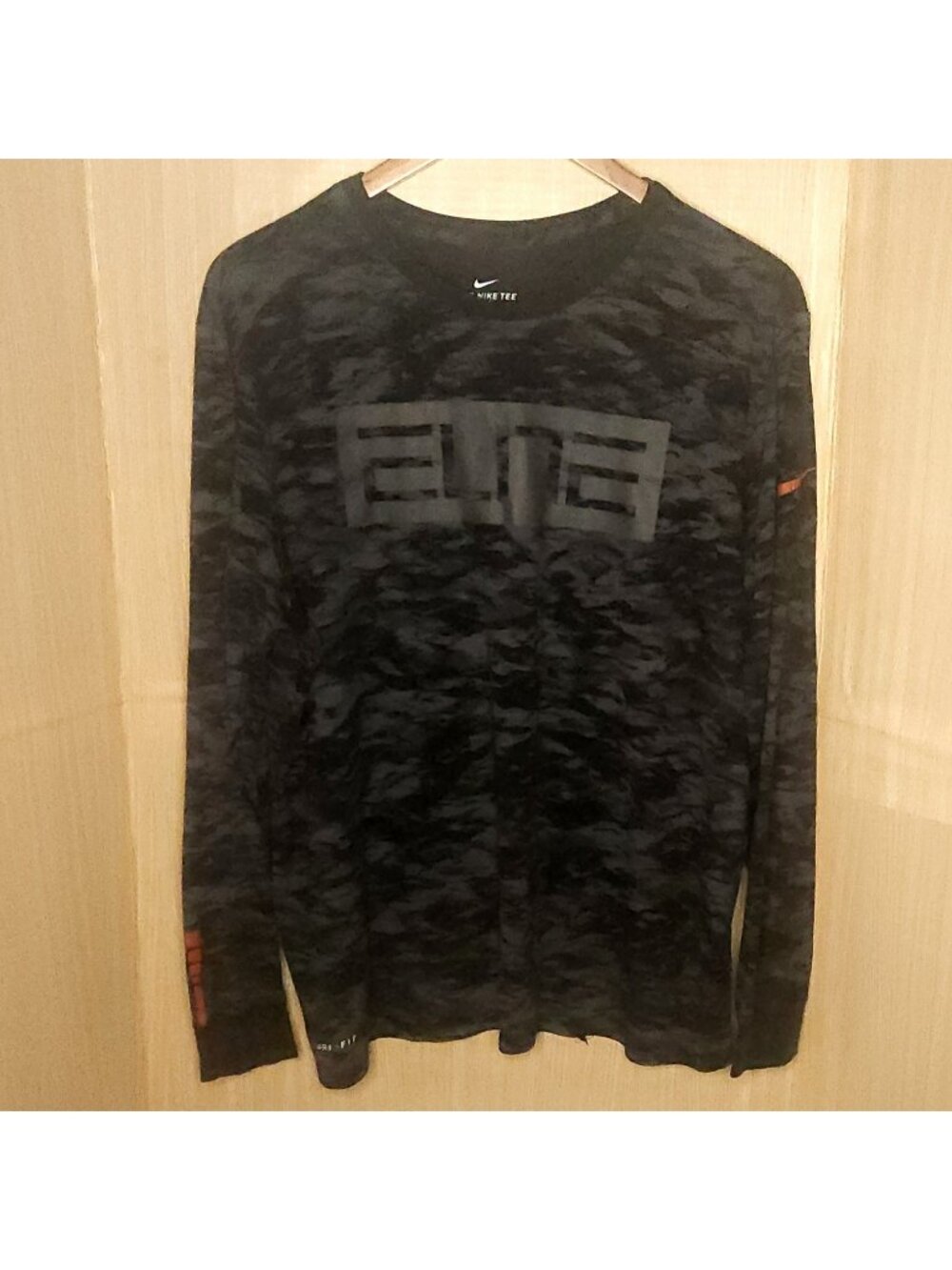 Nike Mens Black Camouflage Elite The Nike Tee Long Sleeve Activewear Shirt XXL